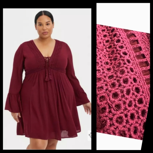 torrid Dresses & Skirts - Torrid Crinkle Gauze Lace Up Tassel Tunic size 0 (L/12)